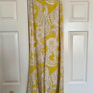 Zara Yellow and White Paisley Wide Leg Pants